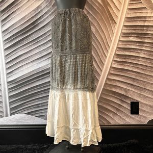 Maxi Skirt M Ombré Charcoal White Boho Elastic Waist Tiered Flowy Prairie